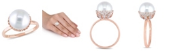 Macy's Freshwater Cultured Pearl (9.5-10mm) and Diamond (1/4 ct. t.w.) Cocktail Ring in 14k Rose Gold